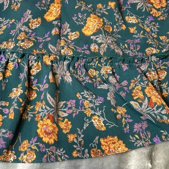 Umgee Womens Size Medium Floral Blouse Teal Yellow Ruffle Tiered Sleeve Boho - Picture 13 of 14